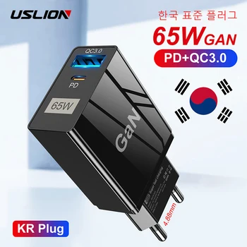 USLION GaN Зарядни Устройства 65 W Бързо Зареждане на Корея Включете PD USB Type C C Бързо USB Зарядно Устройство За iPhone 14 13 Xiaomi Samsung Max Macbook