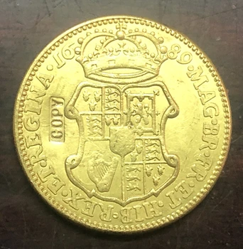 Англия 1 Гвинея 1689 г. - Уилям и Мери .9999 Копие на монети от чисто злато с покритие