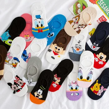 Сладки къси дамски чорапи Disney с Мики Маус, Летни памучни чорапи с Мини Ститч за момичета, дамски чорапи-лодки, дамски чорапи с ниска глезените